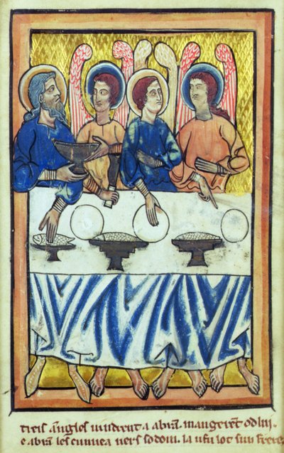 Abraham and the Three Angels, from a Book of Bible Pictures, c.1250 by William de Brailes  